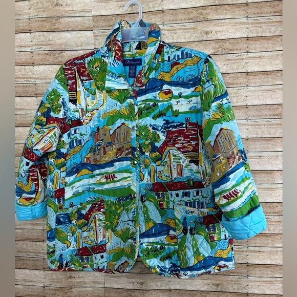 Artscapes Womens European City Print Quilted Snap Rayon Cotton Jacket 1X - Picture 1 of 4